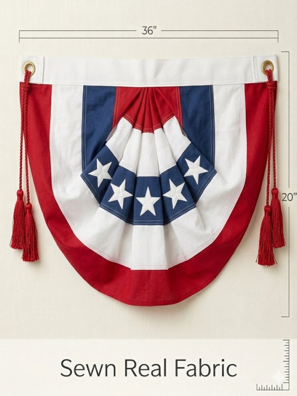 Vintage Heavy Cotton Patriotic Bunting – 3ft Sewn Fan Bunting with Corded Tassel